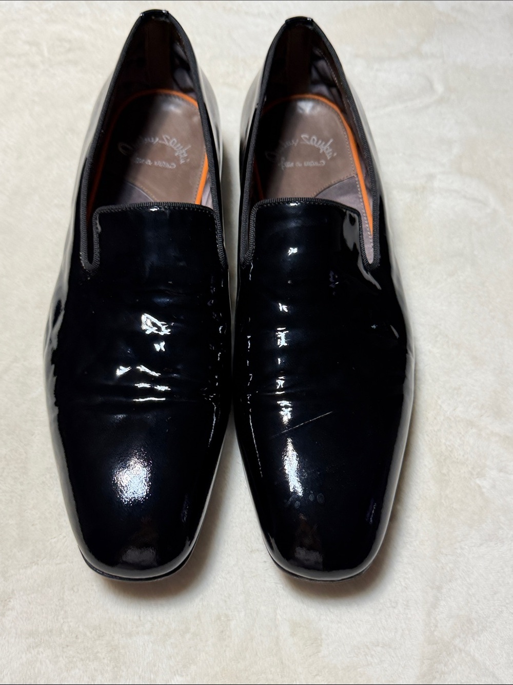 Santoni Mens Black Patent Leather Loafers Shoes Shinny Black Size D 12 - Picture 12 of 15